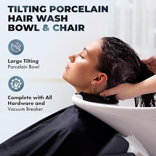 Miniatura 3 de Buy-Rite Shelby - Mueble de lavado a espalda  Silla profesional de salón con cuenco de porcelana inclinable, boquilla doble, rompedor de vacío,