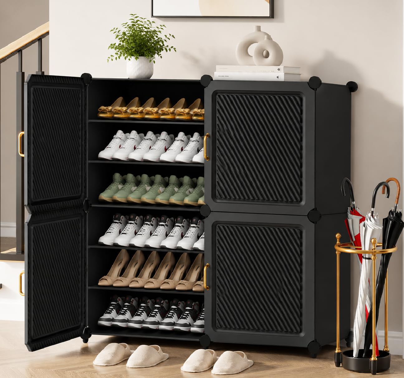 Exvito Plastic Shoe Rack for Home with Door, 6-Door Shoe Storage Cabinet | 18-Shelfs for 36 Pairs | Waterproof & Portable DIY Shoe Slipper & Chappal Stand for Entryway/Bedroom - HS-image-17