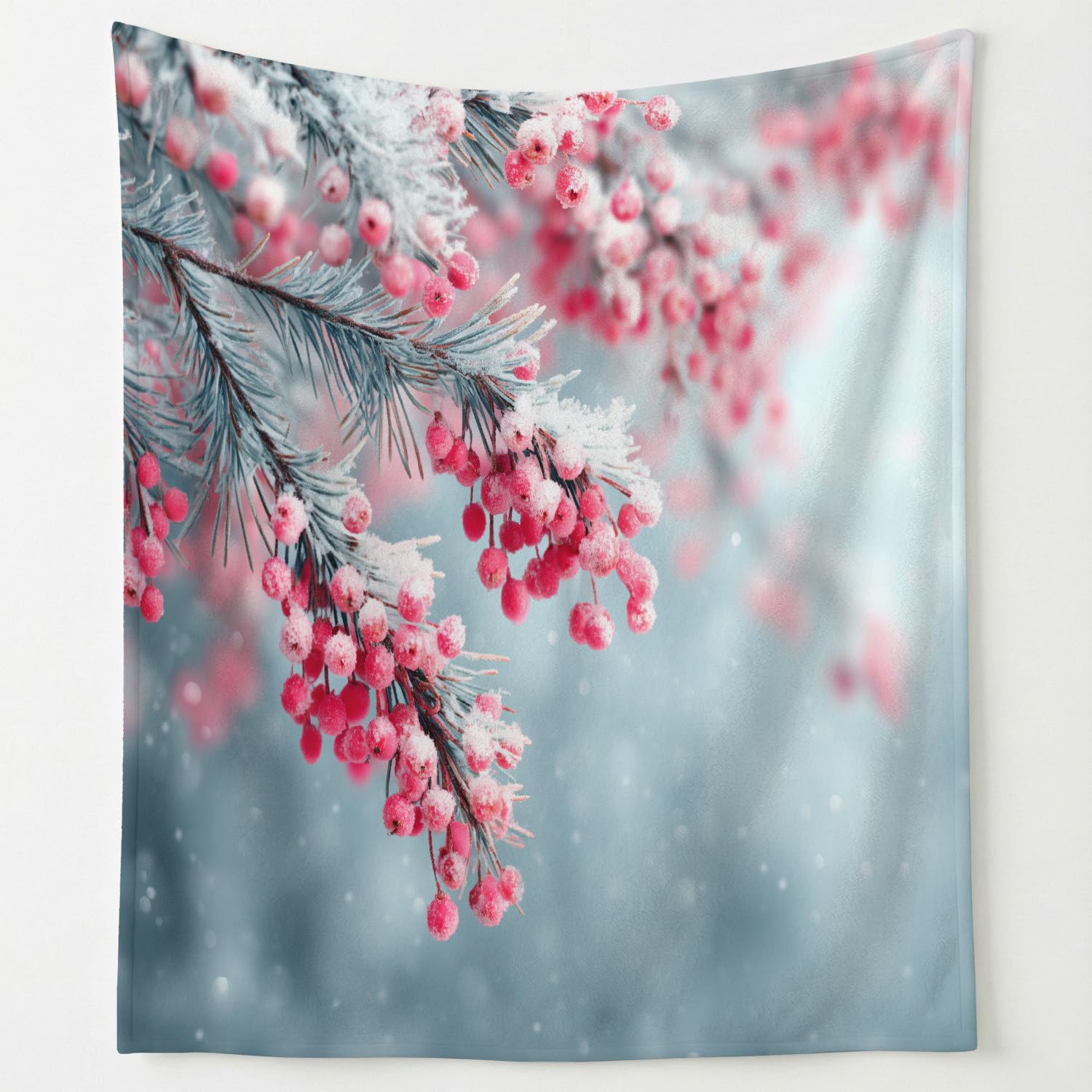Generico Coperta Singolo Grigio Nebbia Lavabile in Lavatrice, Calda e Confortevole Coperte Pelosa per Divano e Letto, Floreale Bacche Ghiacciate Inverno Coperta Delicata sulla Pelle 150 x 200 cm