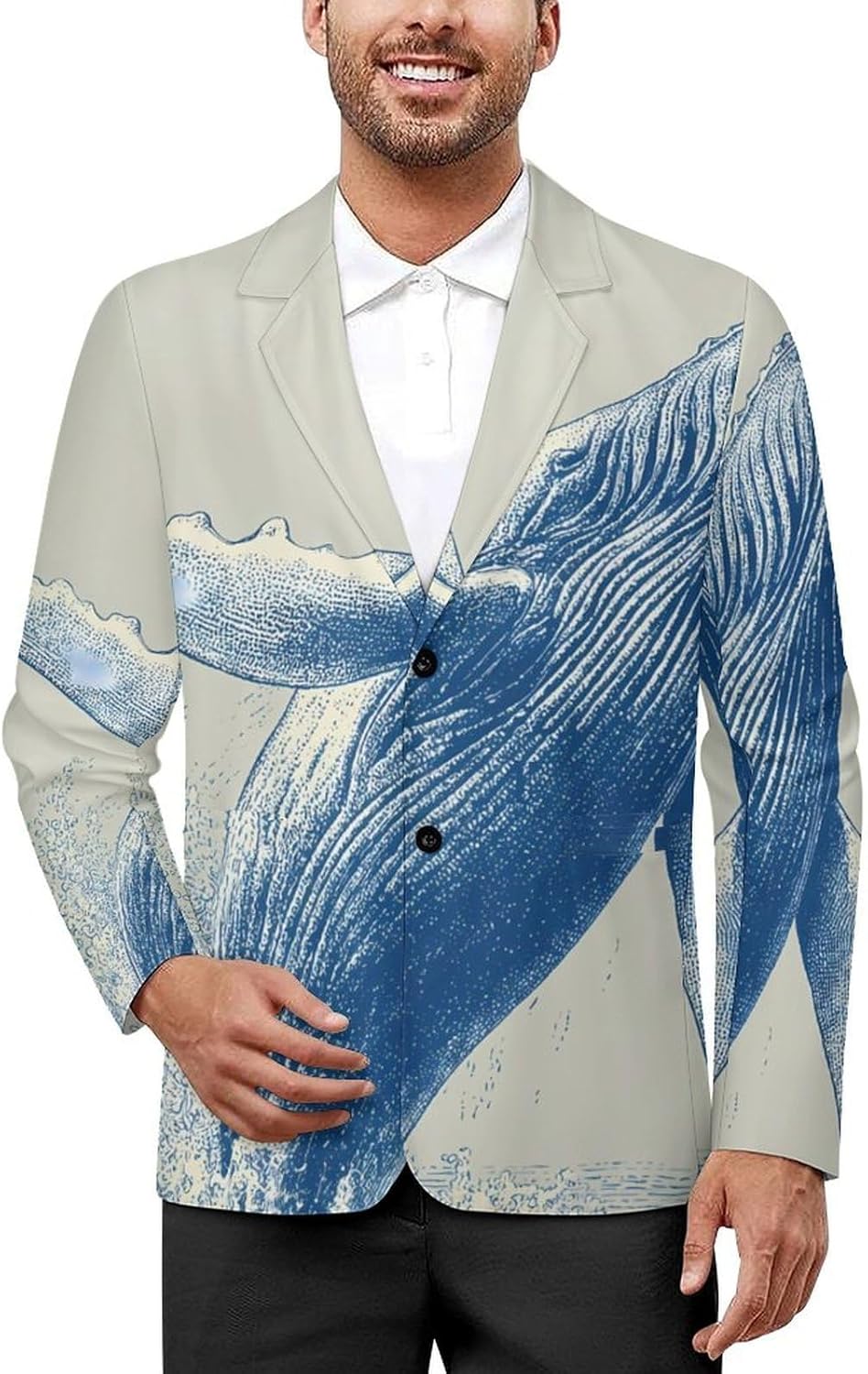 Japanese Whales Jumping Men's Blazers Slim Fit Business Casual Suit Sport Coat Jacket with Pocket