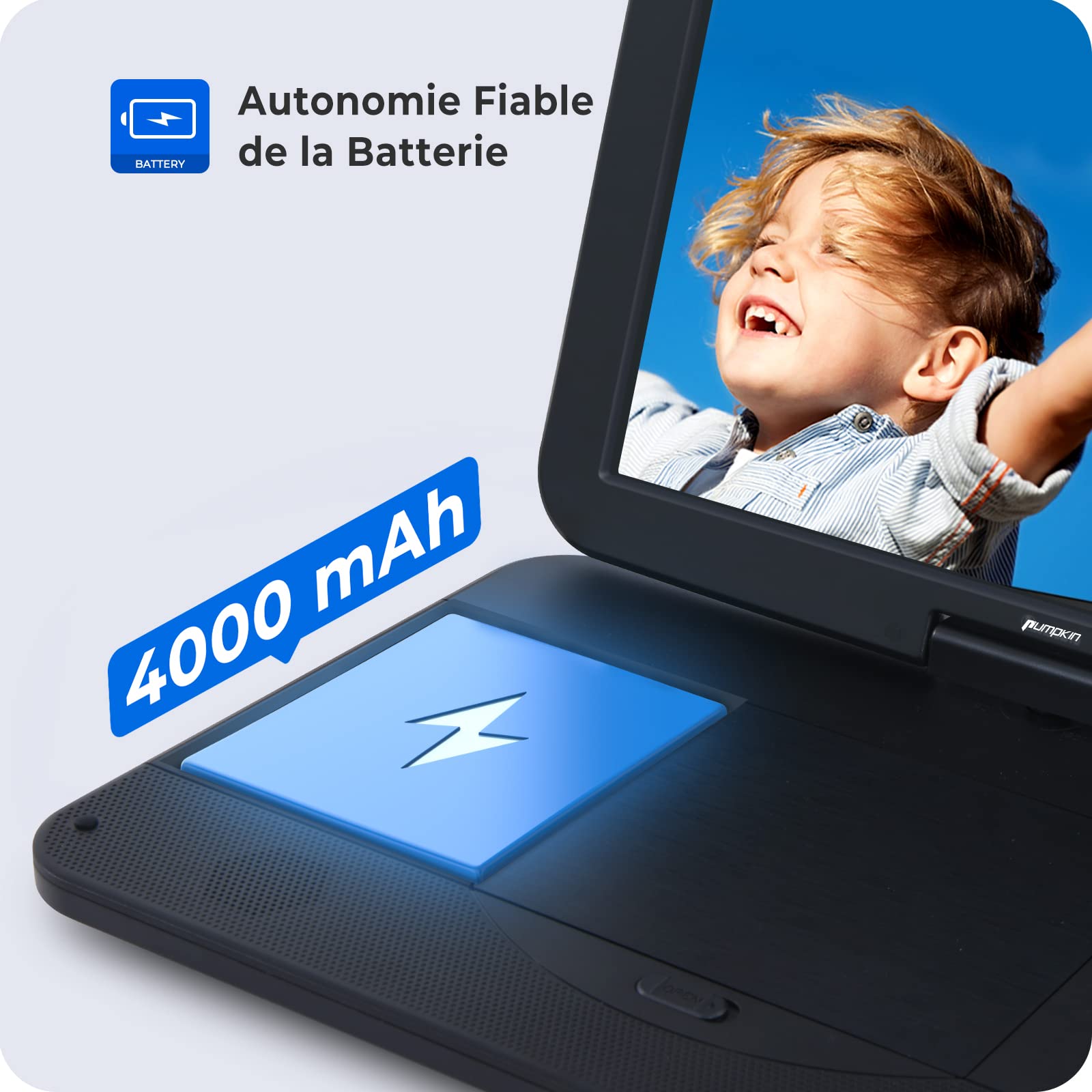 NAVISKAUTO Lecteur DVD Portable , 15.4" Grand Ecran avec Battrie supporte Disque blu-Ray Full HD 1080P,HDMI IN, Décodage de fichiers Audio Dolby, Lecture USB/SD/MMC,MP4/MKV,AV in AV Out