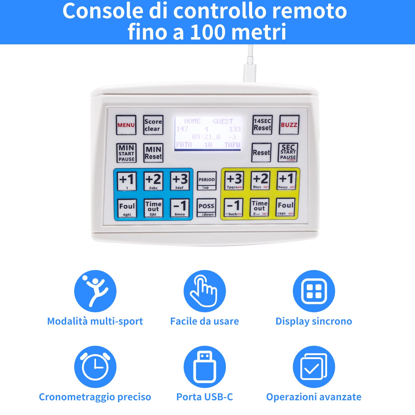 Tabellone segnapunti elettronico di Grandi Dimensioni Telecomando, tabellone segnapunti Digitale da Parete e Timer, cronometro per tiri da Basket 14/24 Secondi e Tempo Personalizzato