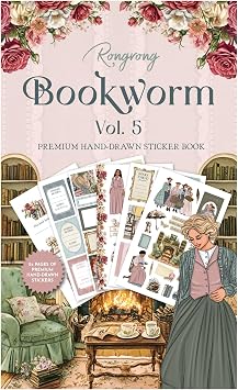 Rongrong Bookworm 5 Sticker Book for Planners, Calendars and Journals Premium Quality Hand Drawn Perfect for Book Lovers Scrapbook Accessories 24 Pages