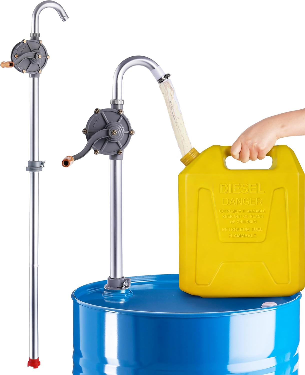 55 Gallon Drum Pump, Manual Fuel Transfer Barrel Pump, Hand Crank Pump for Diesel, Kerosene, Hydraulic Fluid, All-Aluminum Rotary Siphon Oil Pump for Machinery Use, Fits 5–55 Gallon Drums