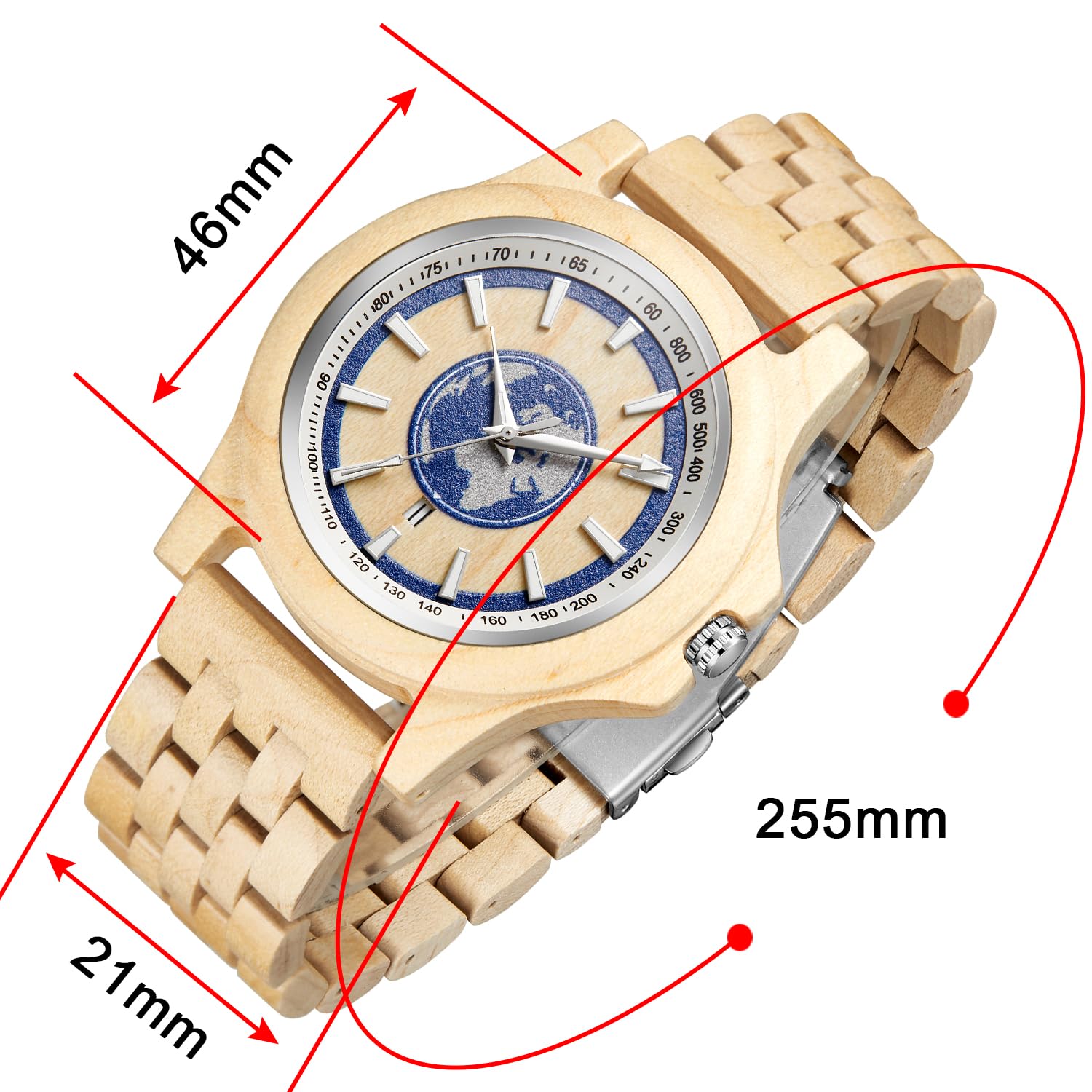 Tiong Reloj de madera para hombre, reloj de cuarzo analógico de color natural, correa de madera ajustable, reloj de cuarzo para hombre, Q1058-1, Pulsera