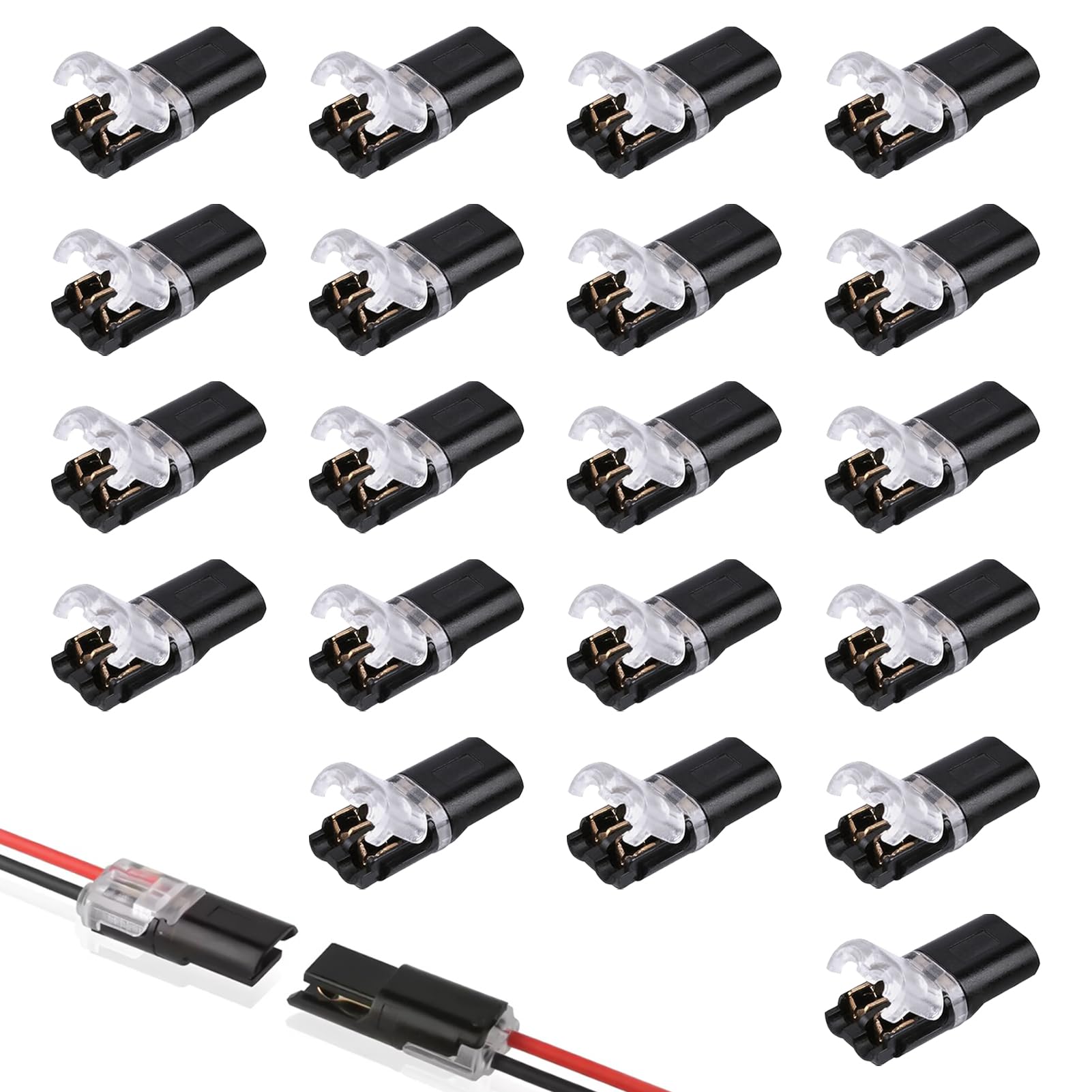 20 PCS Solderless Wire Connectors 12V 2 Pin, Christmas Light Repair Kit Low Voltage Push Fit Electrical No Stripping Waterproof Quick Connect Terminals for LED Strip Switches Small Gauge Wiring