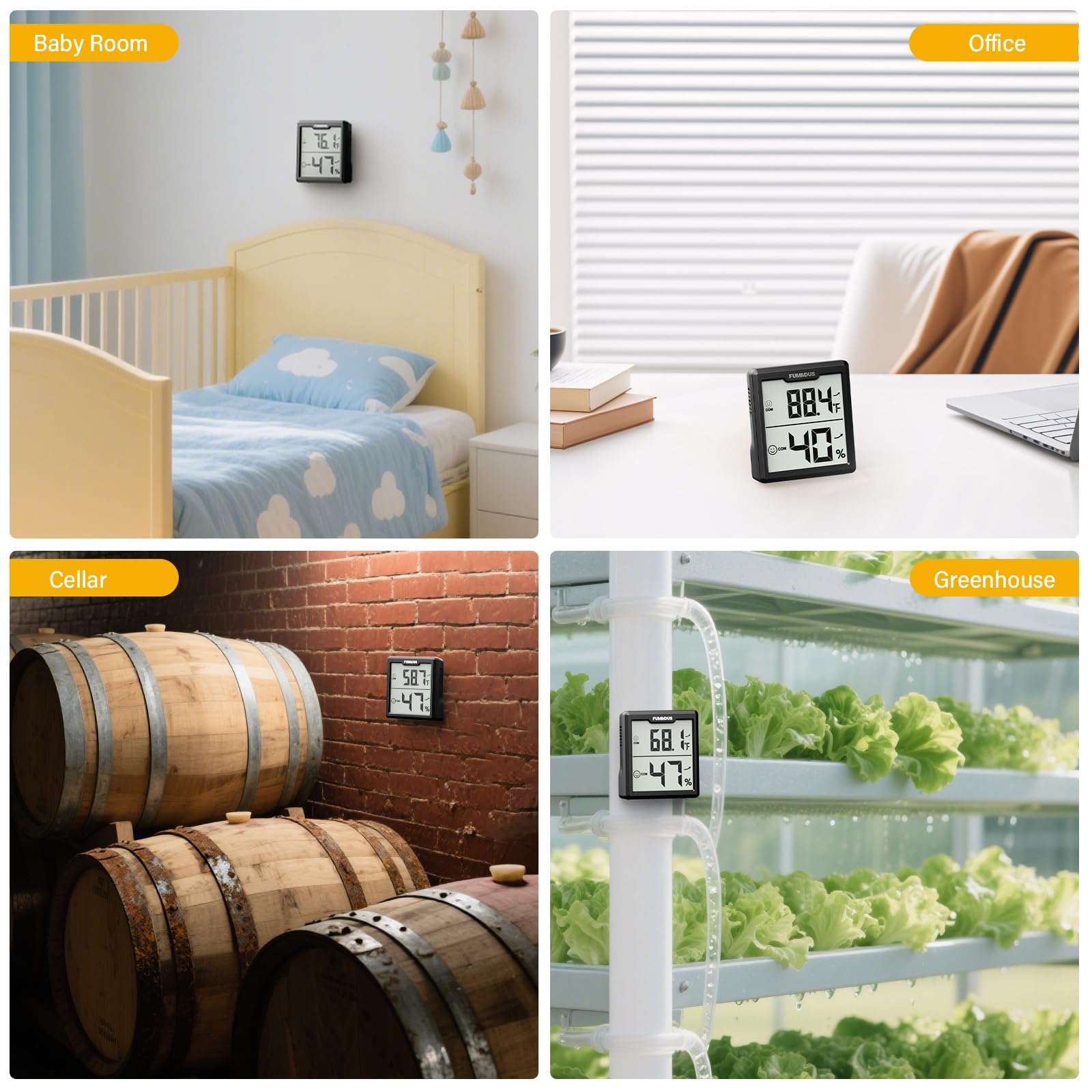 Igrometro digitale per interni, con monitor accurato di temperatura e umidità, per casa, camera dei bambini, ufficio, serra, cantina, 3 pezzi (nero)