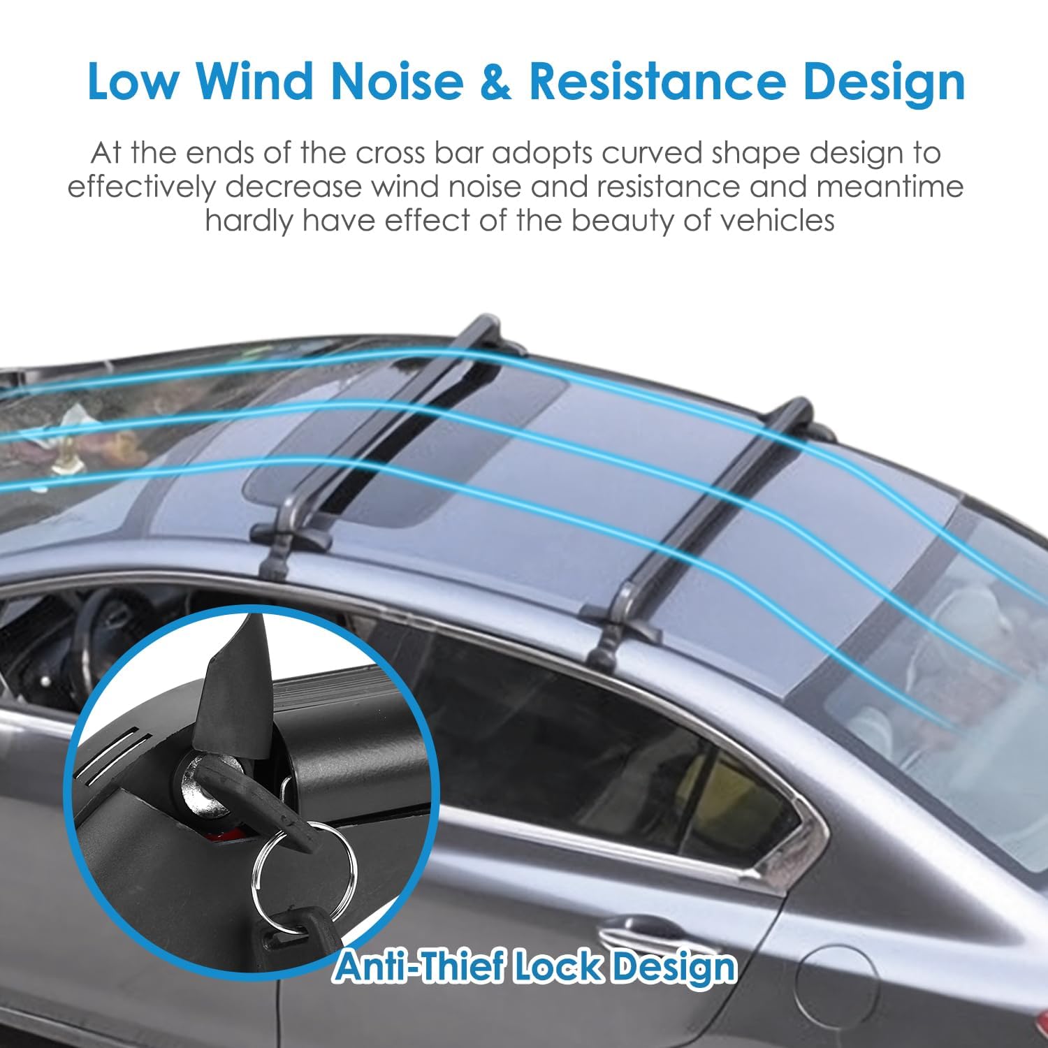 Universal Roof Rack Cross Bars, 43" Aluminum Lockable Car Top Crossbars with Anti-Theft Lock, Adjustable Window Frame for 42.9-44.9inch Bare Roof Kayak Bike Cargo Luggage Rooftop, 165LBS Load