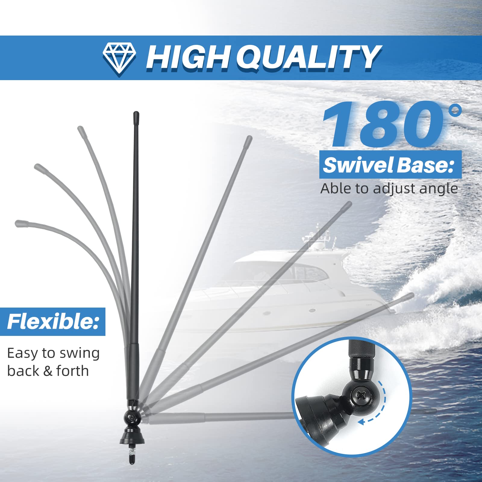 Antenne Radio Marine étanche STUDIOFINIX - Dipôle Flexible Caoutchouc, Réception FM/AM Jusqu’à 16 Km