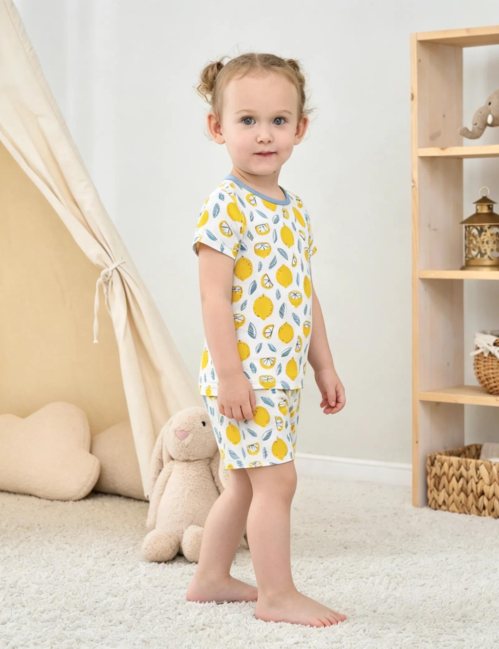 Jimonda Schlafanzug Jungen Kurz Zweiteilig Pyjama Set | Schlafanzüge für Kinder,T-Shirts und Schlafshorts,Allover-Print,Kurzarm,Hausanzug,Weich,Bequem,Elastisch,Nachtwäsche