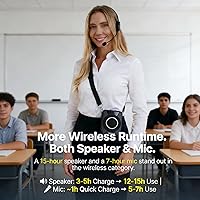Vista 4 de Micrófono inalámbrico amplificador de voz, sistema PA portátil de 20 W con micrófono Bluetooth y auriculares, micrófono portátil impermeable