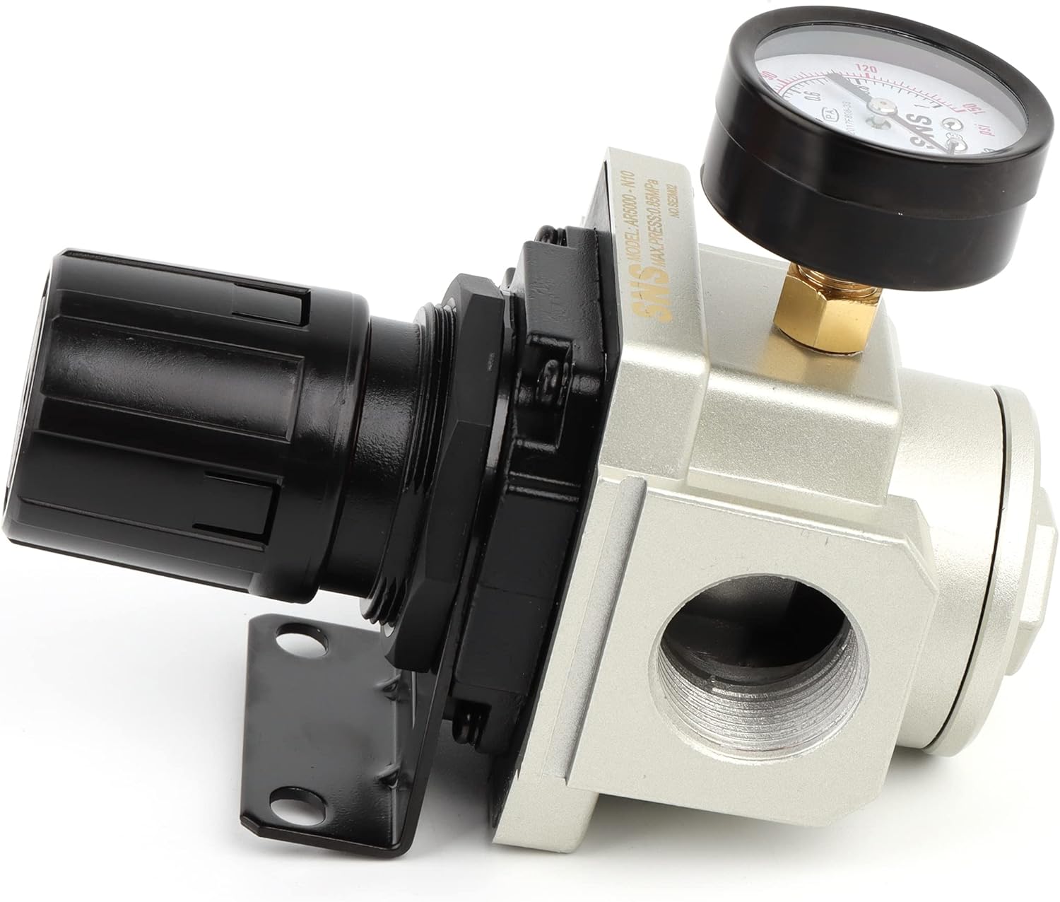 SNS Air Compressor Pressure Regulator With Bracket and Gauge Female Thread 1'' NPT 0-150 PSI Adjustable AR5000-N10
