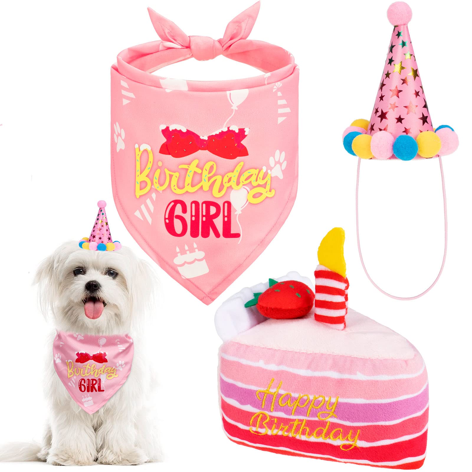 Amazon.com : Pupteck Dog Birthday Party Supplies - Dog Birthday Gift Outfit  Including Bandana, Hat And Squeaky Cake Toy For Small Medium Large Dogs  Girl, Dog Themed Birthday Party Supplies : Pet Supplies