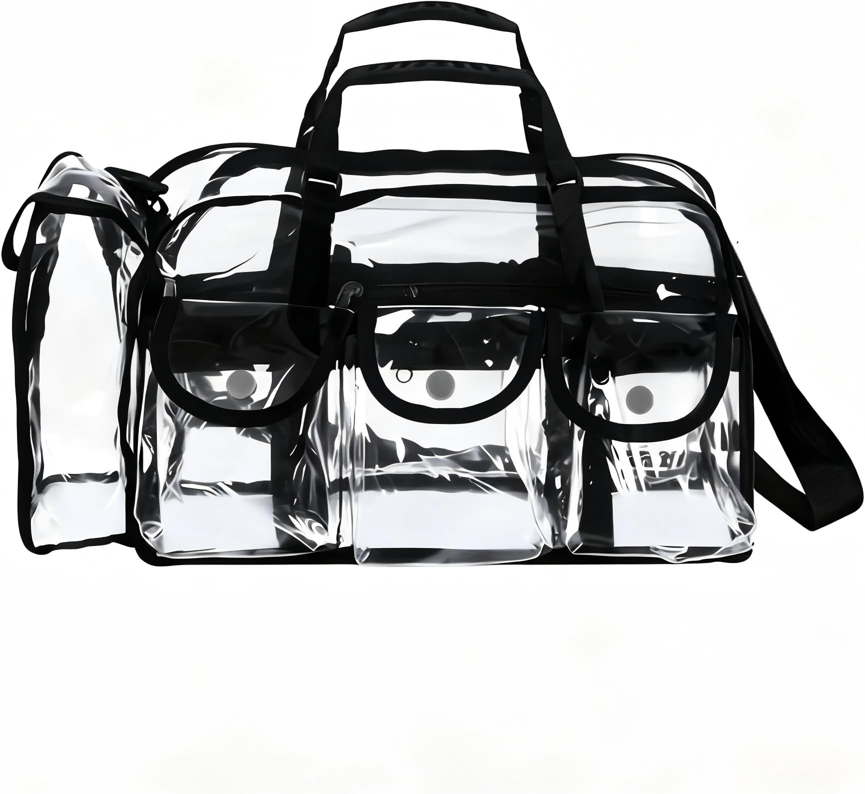 Large Clear Makeup Bag - Professional Transparent Vinyl PVC Makeup Kits Organizer for MUA Carry All Artist Traveling Cosmetic with 4 External Pockets & Tissue Holder