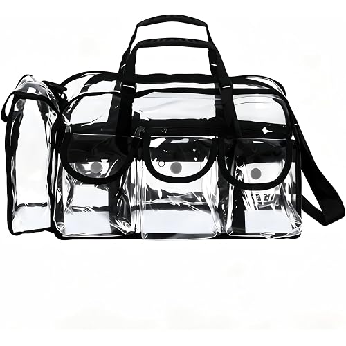 Large Clear Makeup Bag - Professional Transparent Vinyl PVC Makeup Kits Organizer for MUA Carry All Artist Traveling Cosmetic with 4 External Pockets & Tissue Holder