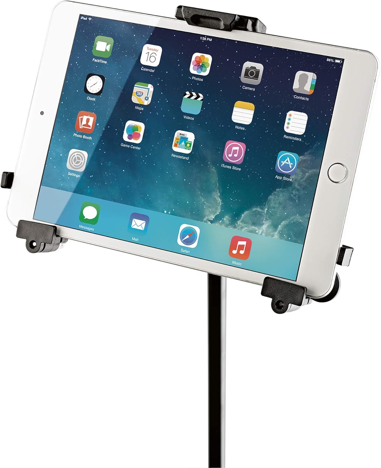K&M Konig & Meyer 19795.500.55 - Universal Mini Tablet iPad Holder for Mic Stand - Switch Landscape to Portrait - Professional Grade for all Musicians - Studio or Remote Home Use - German Made - Black