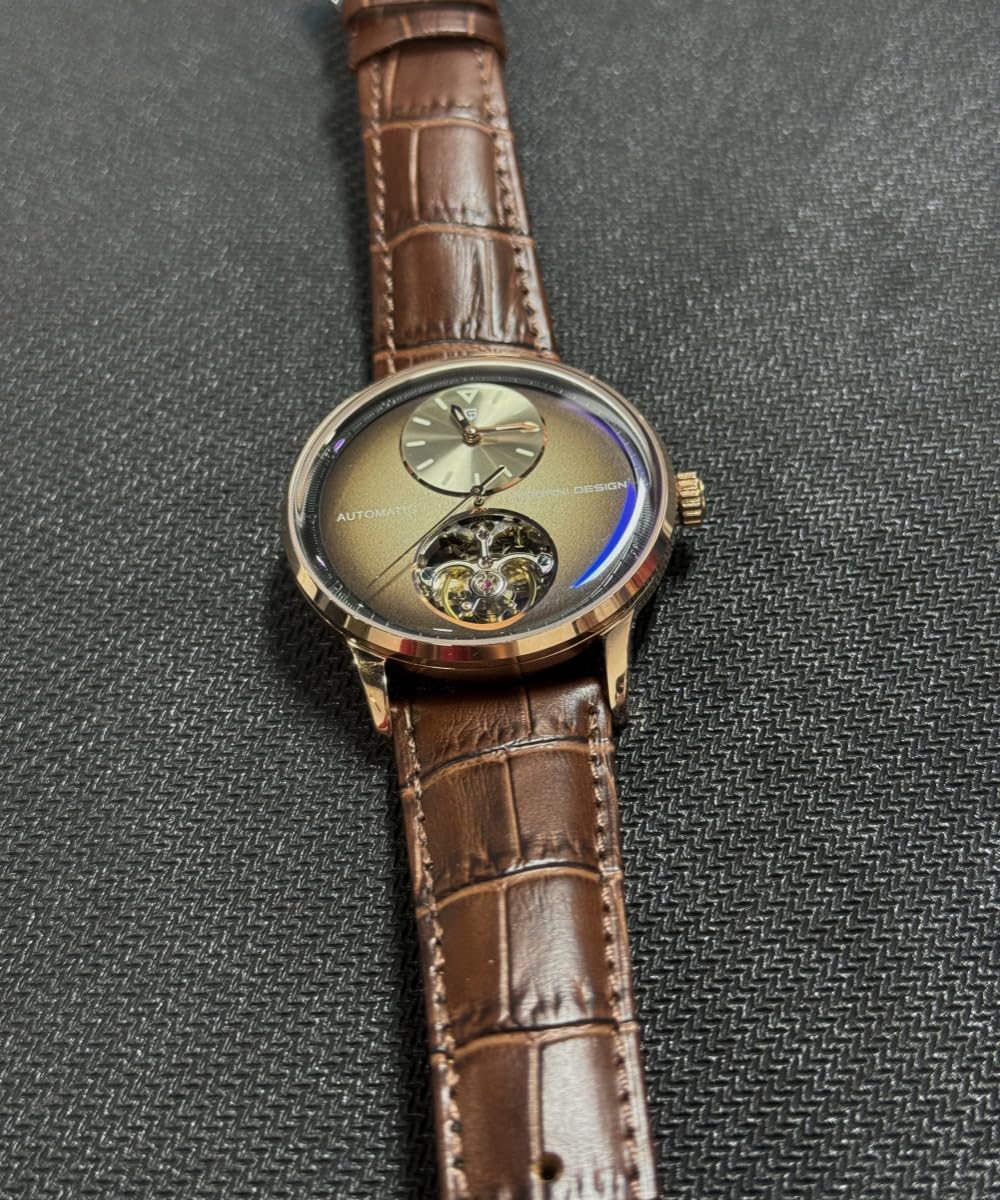 Orizontime Pagani Design Automatische mechanische Uhren für Herren, 42 mm Zifferblatt, Lederband, Silber, blau, Luxuriös
