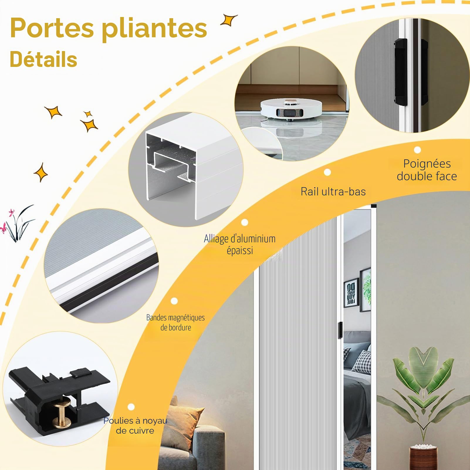 porte accordéon interieur, cloison de separation interieur 180cm, Porte Pliante accordéon, porte separation coulissante en nid d'abeille, pour salle de bain, chambre, buanderie, cuisine