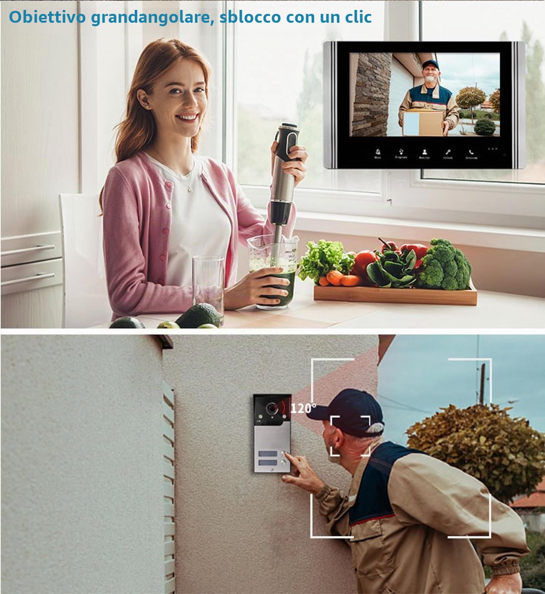 Videocitofono Cablato A 2 Unità Campanello, Videocitofono Collegato A 4 Fili Dotato Di Schermo LCD TFT 7 "Telecamera Di Visione Notturna Impermeabile Sbloccando Monitor Video Audio Bidirezionale