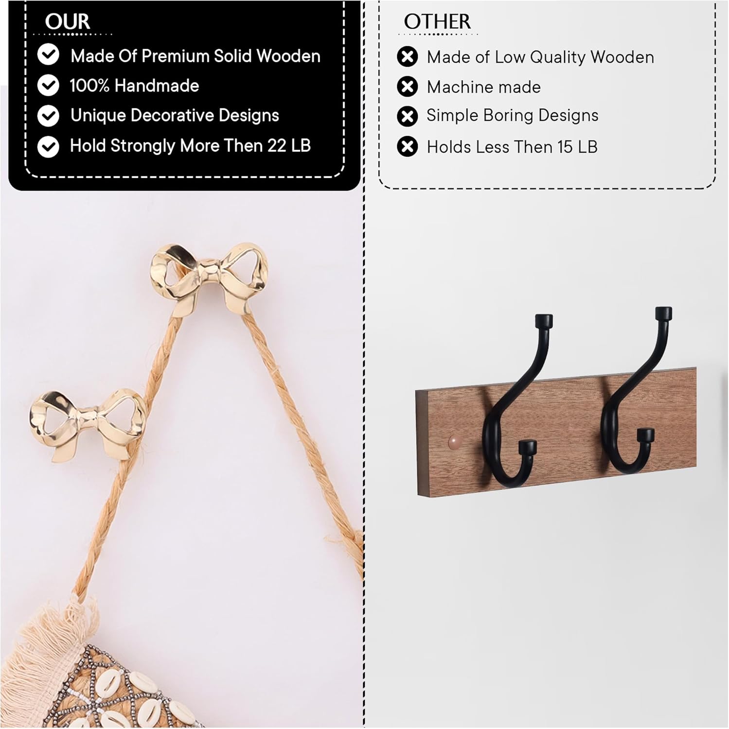 Indian Shelf 3 Premium Solid Brass Gold Decorative Bow Wall Hooks Unique Nursery Kids Tie Coat Rack Wall Mount Vintage Coat Hooks for Hanging Coats, Tie, Towels, Bags, Purse & More