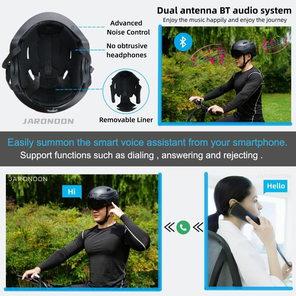 Casco da bicicletta per adulti Casco Bluetooth Smart con registratore di guida e visiera staccabile Funzione fanale posteriore a LED per pendolari urbani da uomo