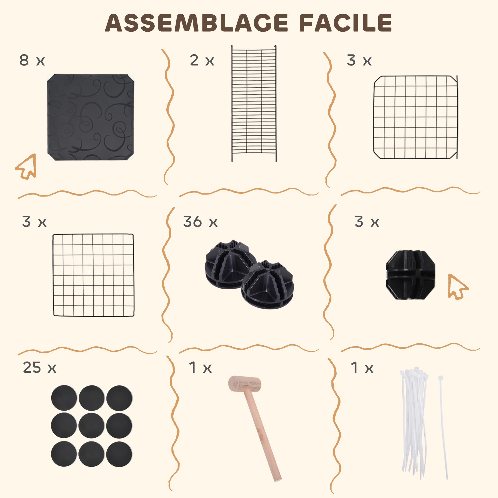 PawHut Enclos pour Petits Animaux, Cage à Lapin modulable 3 Niveaux, 39 Panneaux avec 2 rampes, Parc clôture pour Animaux domestiques intérieur pour Lapin, Chaton, Chinchilla, Furet, en métal, Noir
