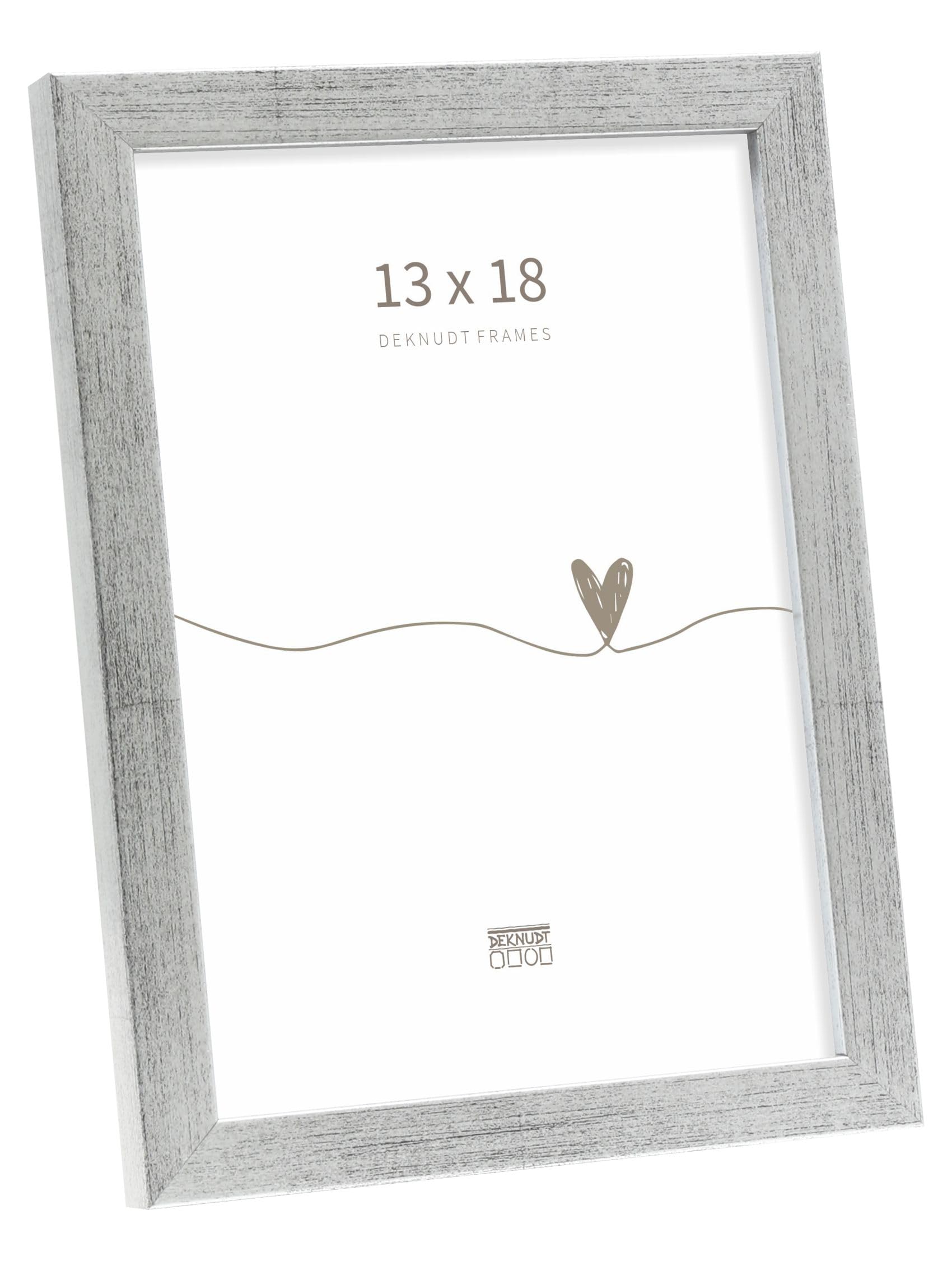Deknudt Frames - wooden photo frame for 13 x 18 cm photo - silver - for photos, posters or posters - S243D1 - to stand or hang
