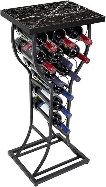 Vinekraft Wine Rack with 11 Bottles Display Holder for Home Bar, Freestanding Wine Storage Organizer Console Table for Limited Spaces, Metal with Faux Marble Finish Table Top