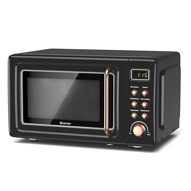 Retro Countertop Microwave Oven Large 0 7Cu ft 700-Watt Cold Rolled Steel Countertop with Time Setting Glass Turntable