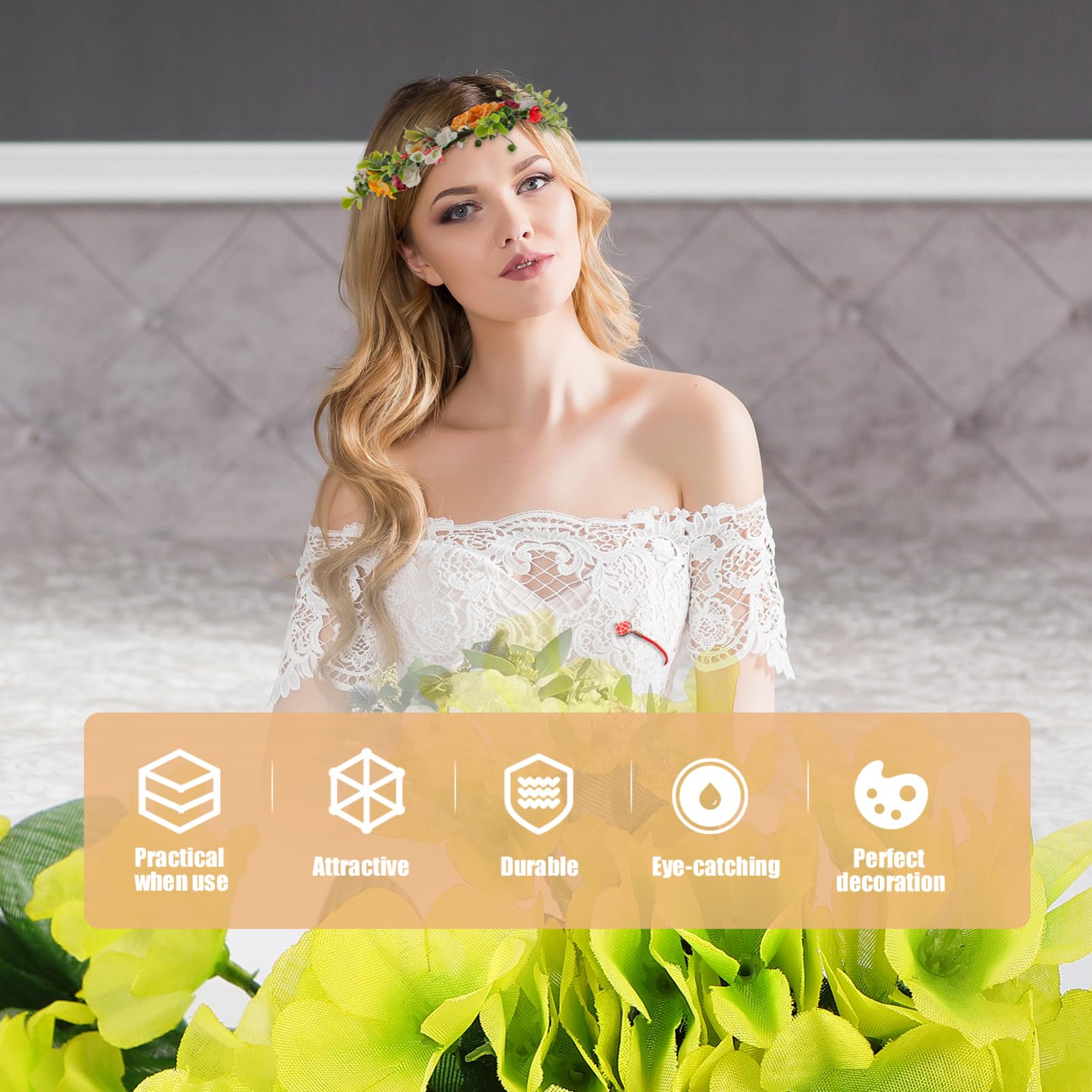 FRCOLOR Bandeau à Fleurs en Tissu Couronne de Cheveux Roses Élégante pour Mariée, Décoration de Tête Chic et Créative pour Séance Photo et Plage