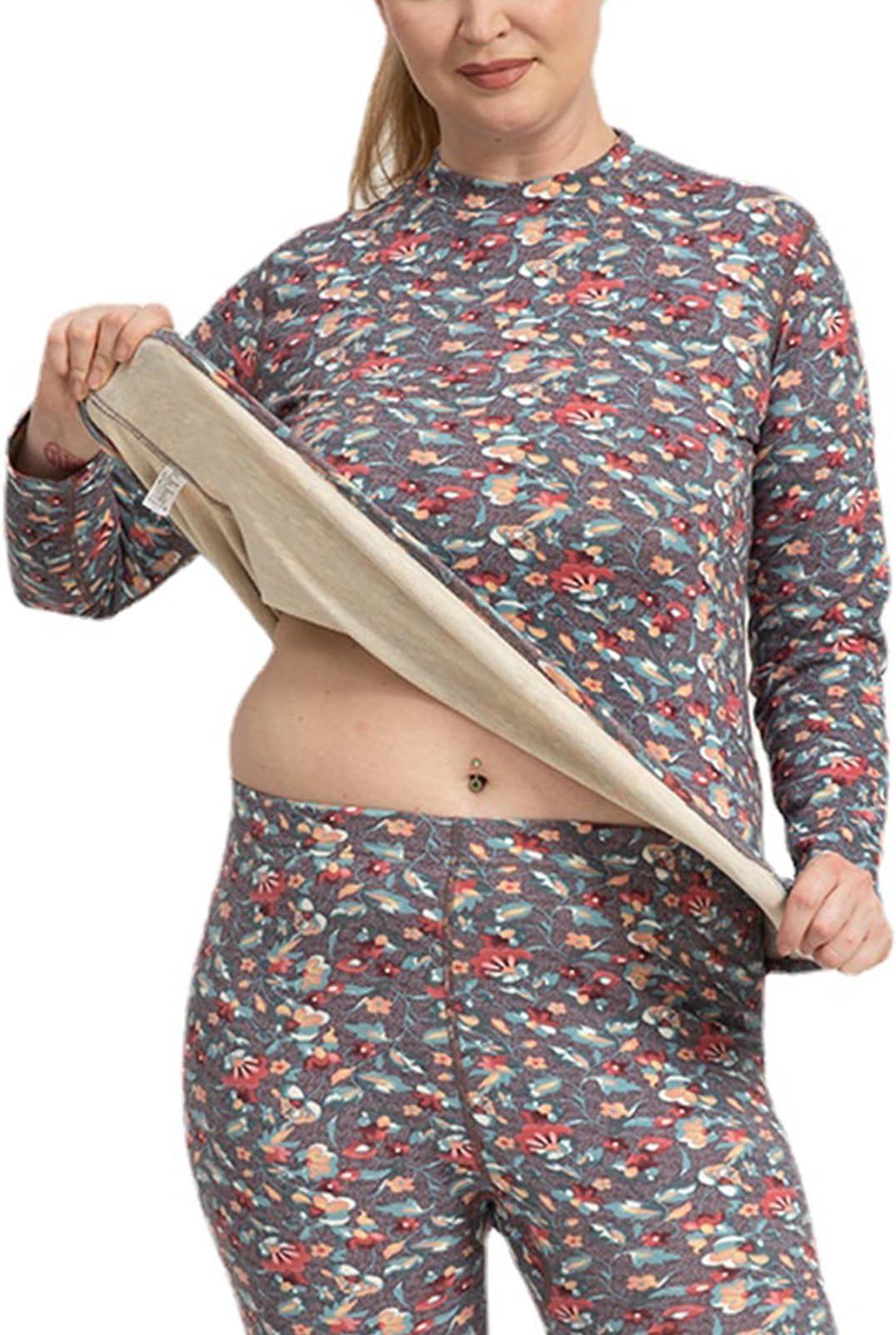 YASAHNGThermal Underwear Set for Plus Size Women, Ladies Thermal Base Layer, Ultra Soft Warm with Wool and Silk, Long Sleeve Tops & Long Johns Suit for Cold Winter Weather