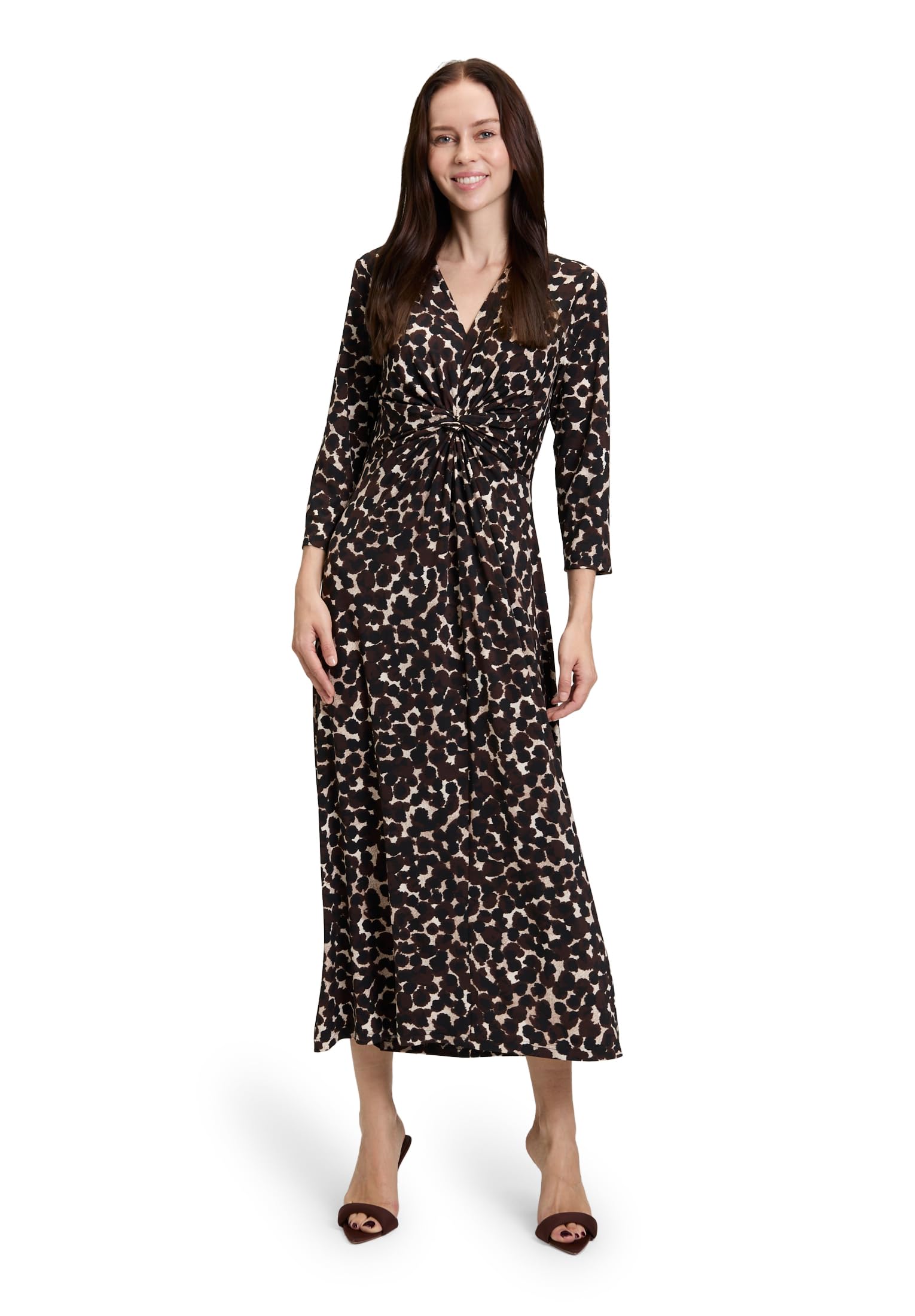 Betty Barclay Women's Ruffle Midi Dress, Brown/Beige, 20