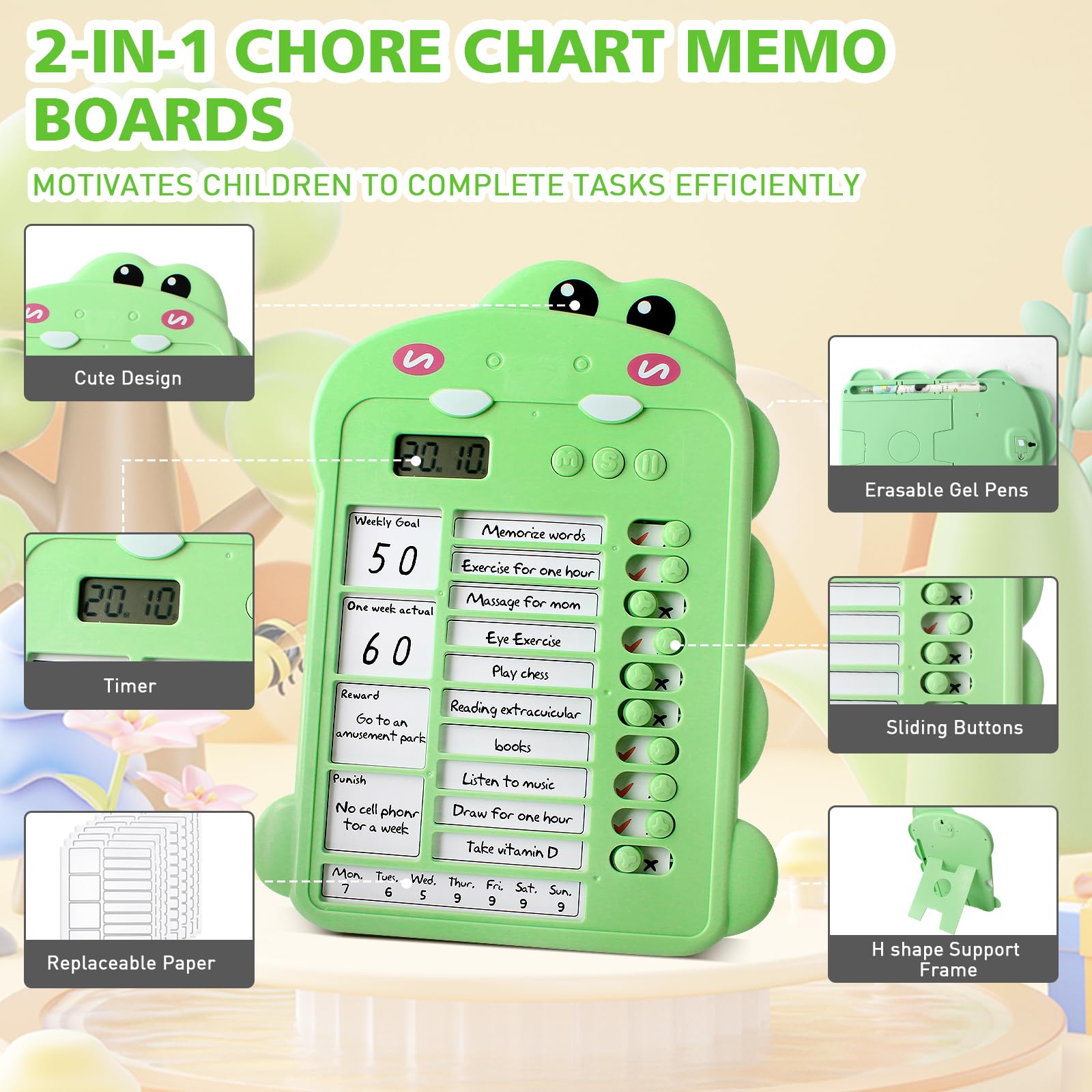 VinBee Portable Checklist Board with Timer Daily Schedule Chore Chart - Image 3