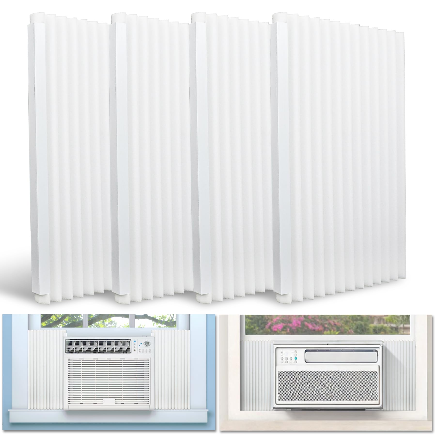 Flamorrow Window Air Conditioner Side Panels Kit, 4 Pcs Window AC Foam Insulation Side Panels Kit, 17" H x 9" W x 7/8" T Window Seal Panels Insulates Summer Heat and Winter Cold, White
