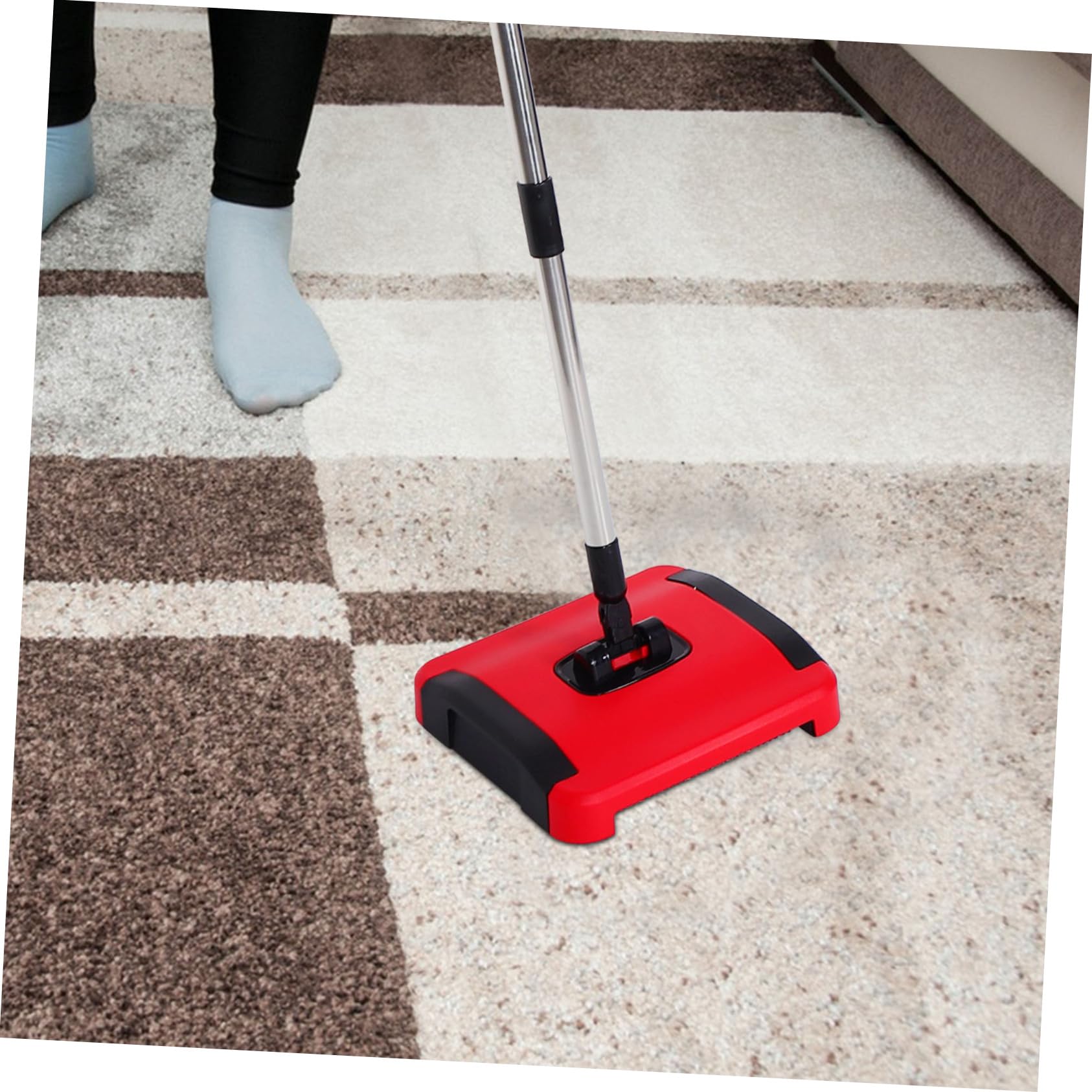 Balayeuse de Sol Manuelle Matériau Pp et Acier Inoxydable Nettoyage Polyvalent avec Brosses Rotatives pour Tapis et Moquette Maison et Poils D'animaux