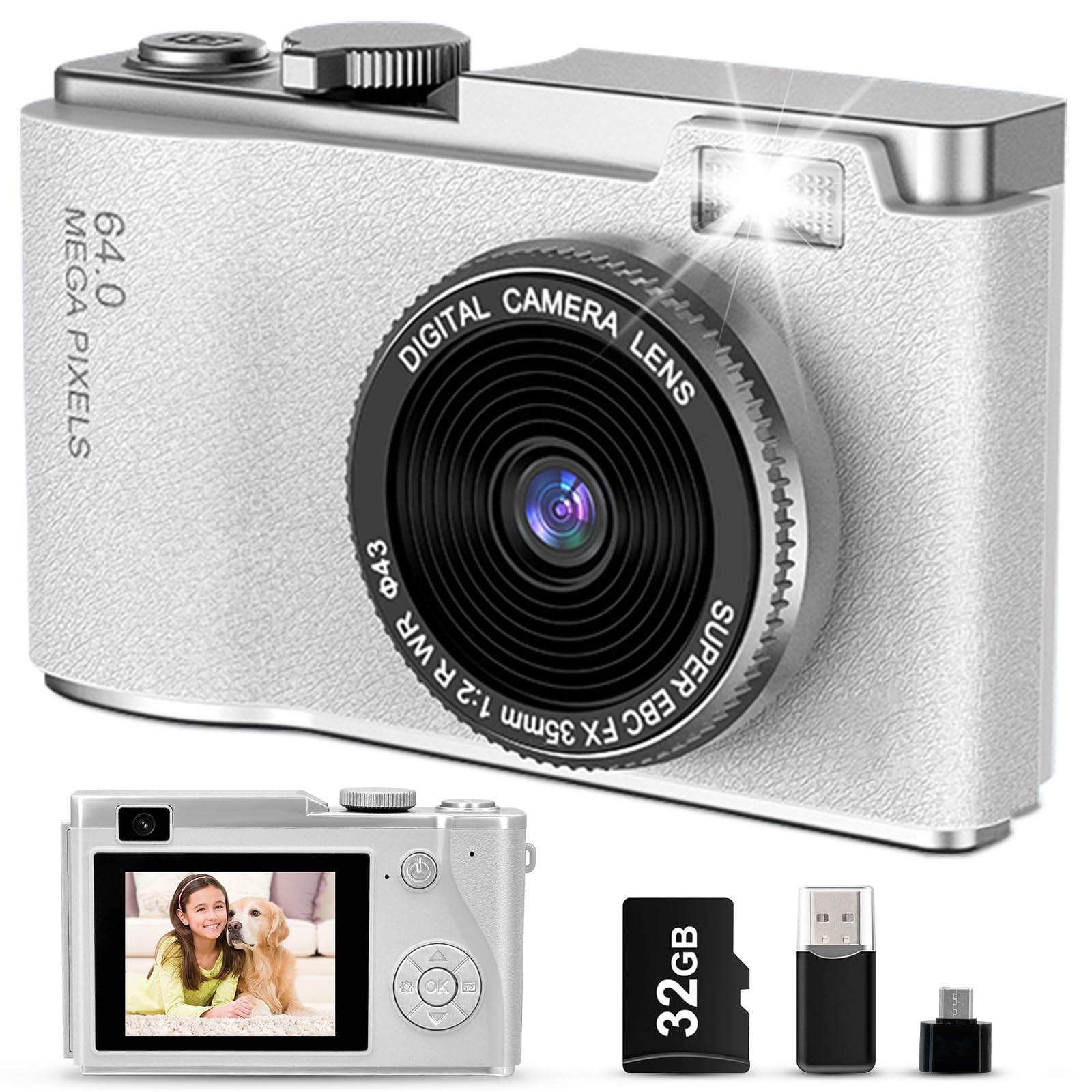 AKOFIC Kids Camera - 1080P HD, 2.4 Inch Screen, 32GB Card, 20MP Dual Lens, Kids Camera for 3-12 Years Old Girls & Boys