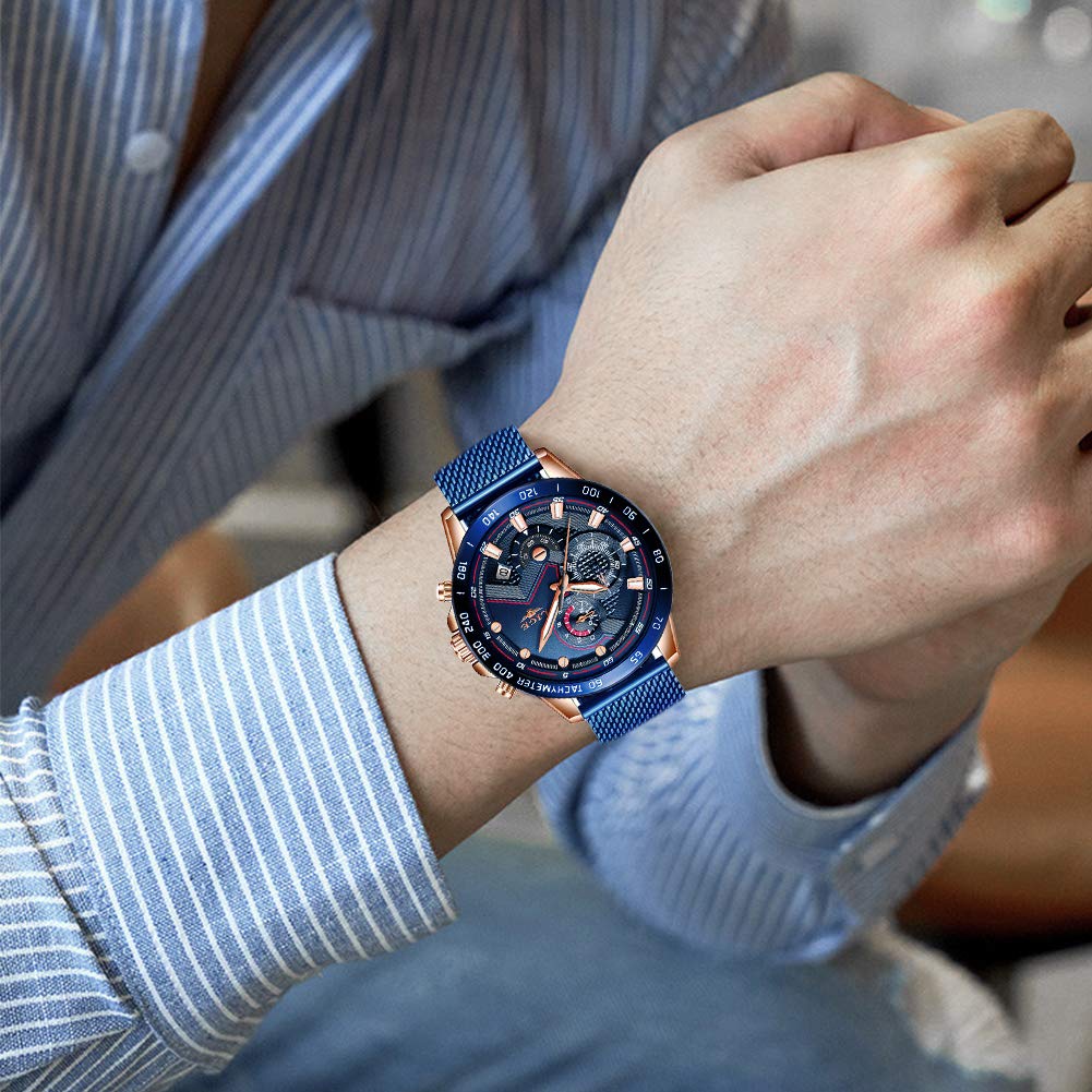 LIGE Cronografo da uomo Impermeabile Analogico Quarzo Orologi…, Blu, cinturino, Blu, Bracciale