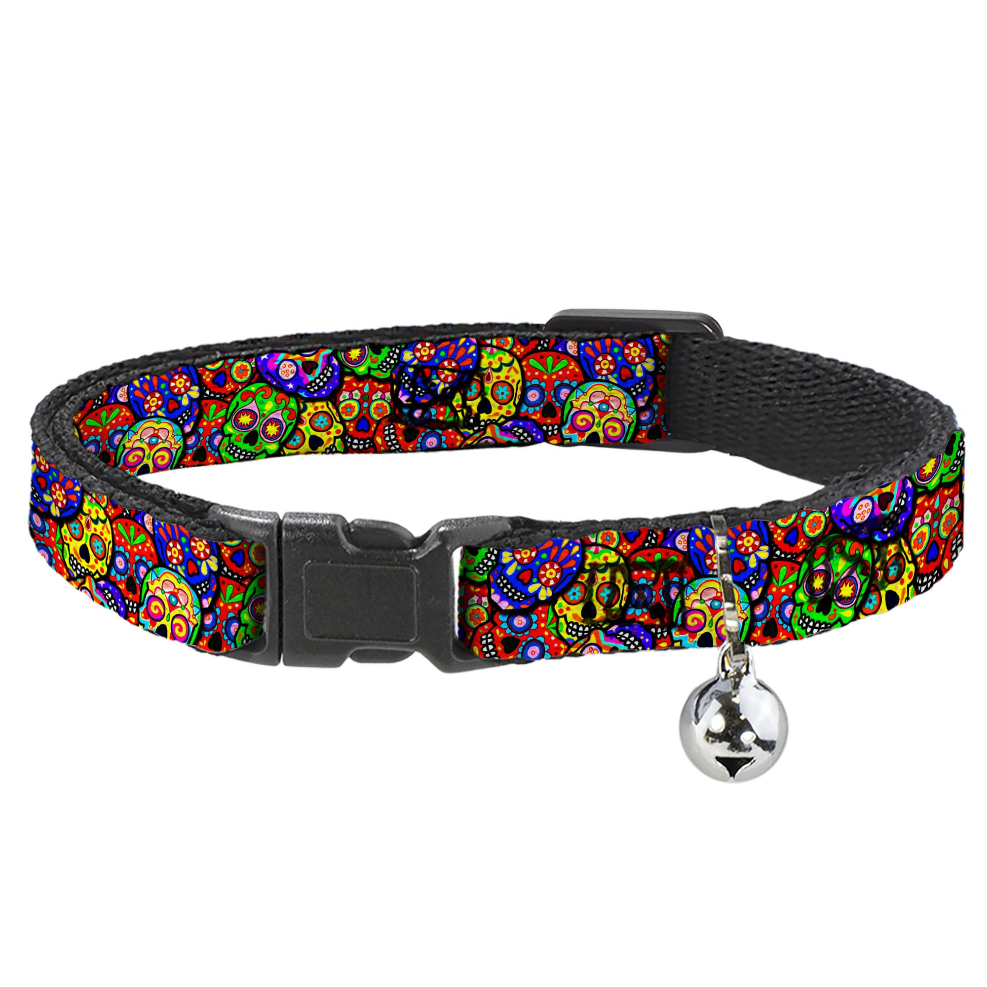 Collar de gato breakaway de calaveras multicolor ajustable de 8 a 12 pulgadas