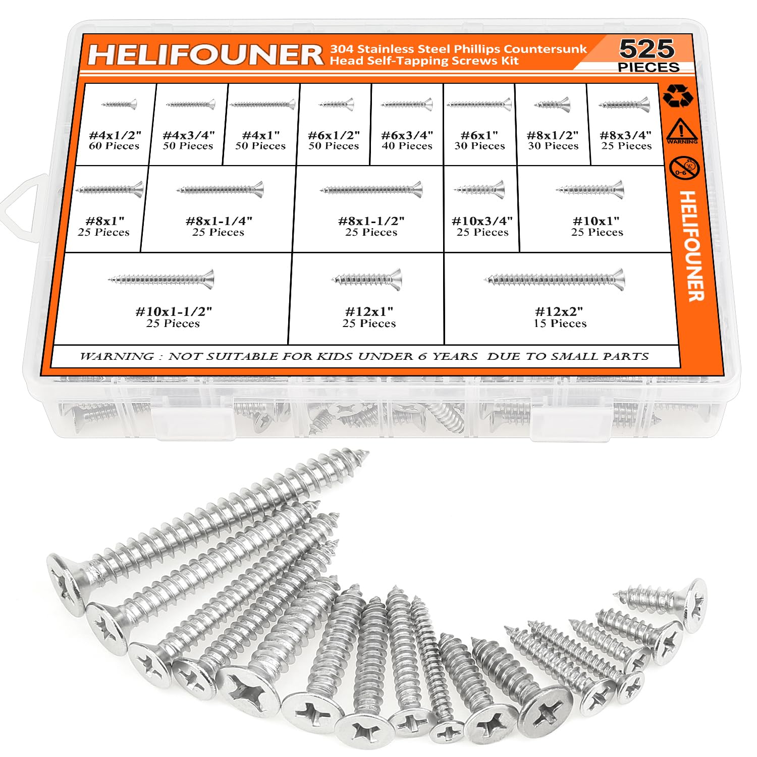 Stainless Steel Wood Screws - 240 Piece Set -15