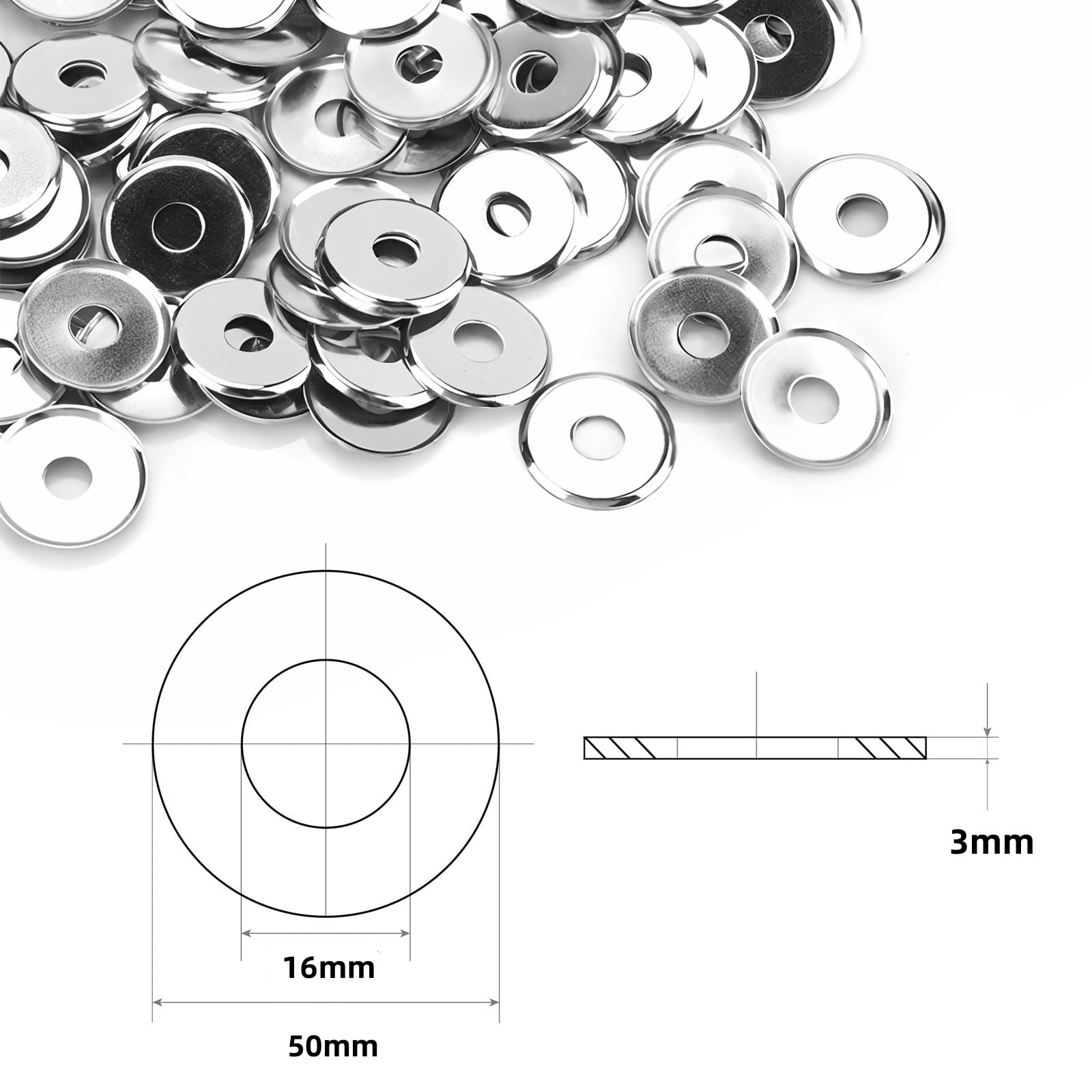 SHUNCHG Pack of 5 Pcs M16 x 50mm Washers, M16 Stainless Steel A2 V2A 304 Round Flat Metal Spacer Washers, Suitable for Screws Bolts - Image 2