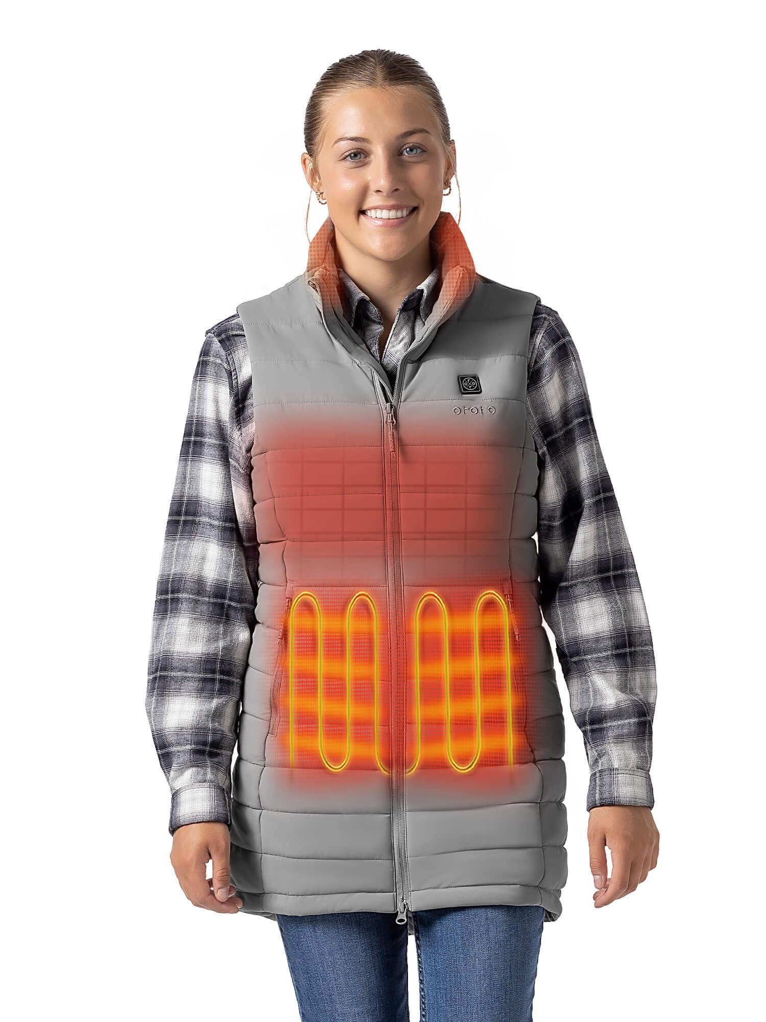 ORORO Women's Long Heated Vest with USB-C Rechargeable Battery, Heated Puffer Vest