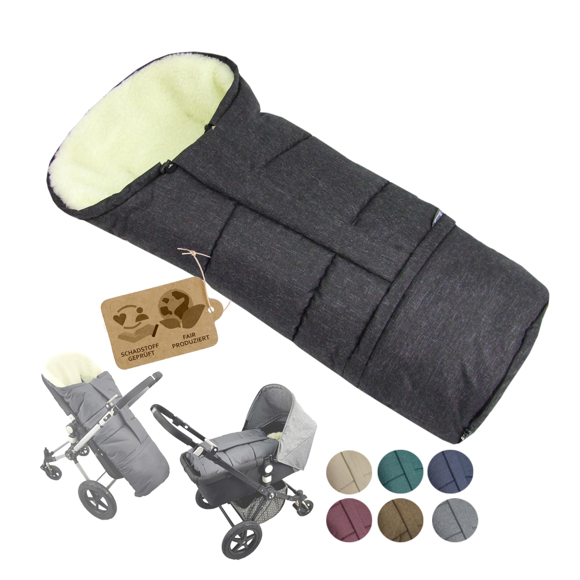 Chancelière d'hiver pour poussette - Gigoteuse universelle en forme de momie avec laine d'agneau - Taille réglable et chaude - Avec fermeture éclair - Lavable (noir chiné)