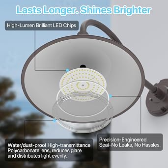 HYPERLITE Gooseneck Barn Light 12inch - 50W/40W/30W Selectable - 3000K/4000K/5000K Switchable IP65 Gooseneck Wall Sconce - 360 Rotation Barn Light Sconce Outdoor for Porch Farmhouse Garage