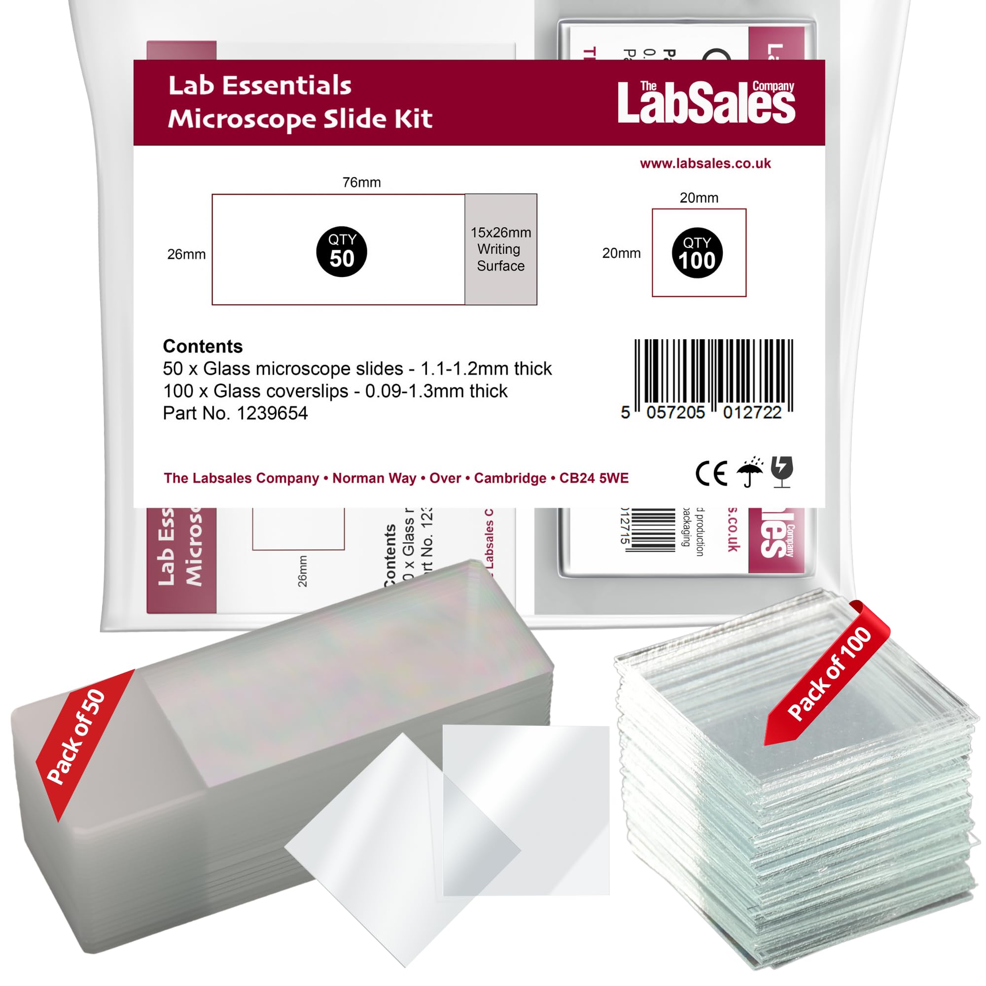 Labsales Academy 50 Microscope Slides & 100 Cover Slips Kit Super Clear Glass With frosted Writing Surface Perfect For Lab Chemistry Education & All Microscopy Work 76mm x 26mm