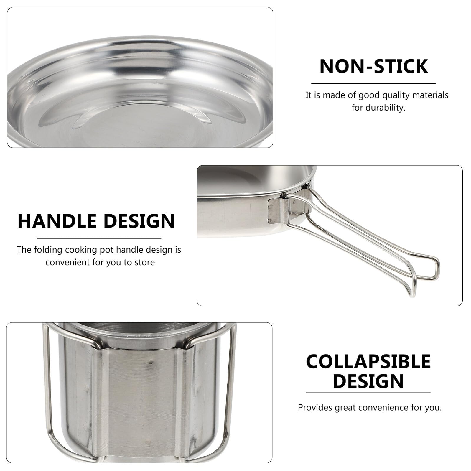 Alipis Set de Cuisson Camping Acier Inoxydable Vaisselle Portable pour Pique- et Randonnée Ustensiles Durables avec Poignées Pliables Matériel de Cuisson Extérieur Pratique