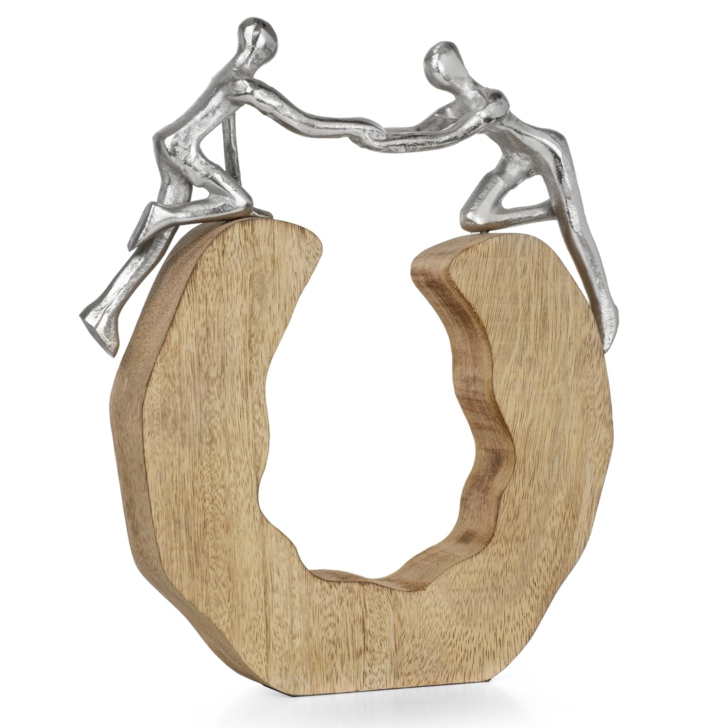 Nowoczesna figurka dekoracyjna - 28,5 x 6 x 32,7 cm - 2 stylizowane osoby na drewnianej podstawie jako symbol spójności, przyjaźni, rodziny, rzeźby, salonu, biura, pomysł na prezent