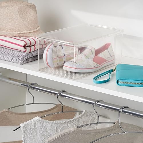 Miniatura 3 de mDesign Caja apilable de plástico con tapa de bisagra para organizar zapatos, botines, zapatos de tacón, sandalias, cuñas, zapatos planos, tacones,