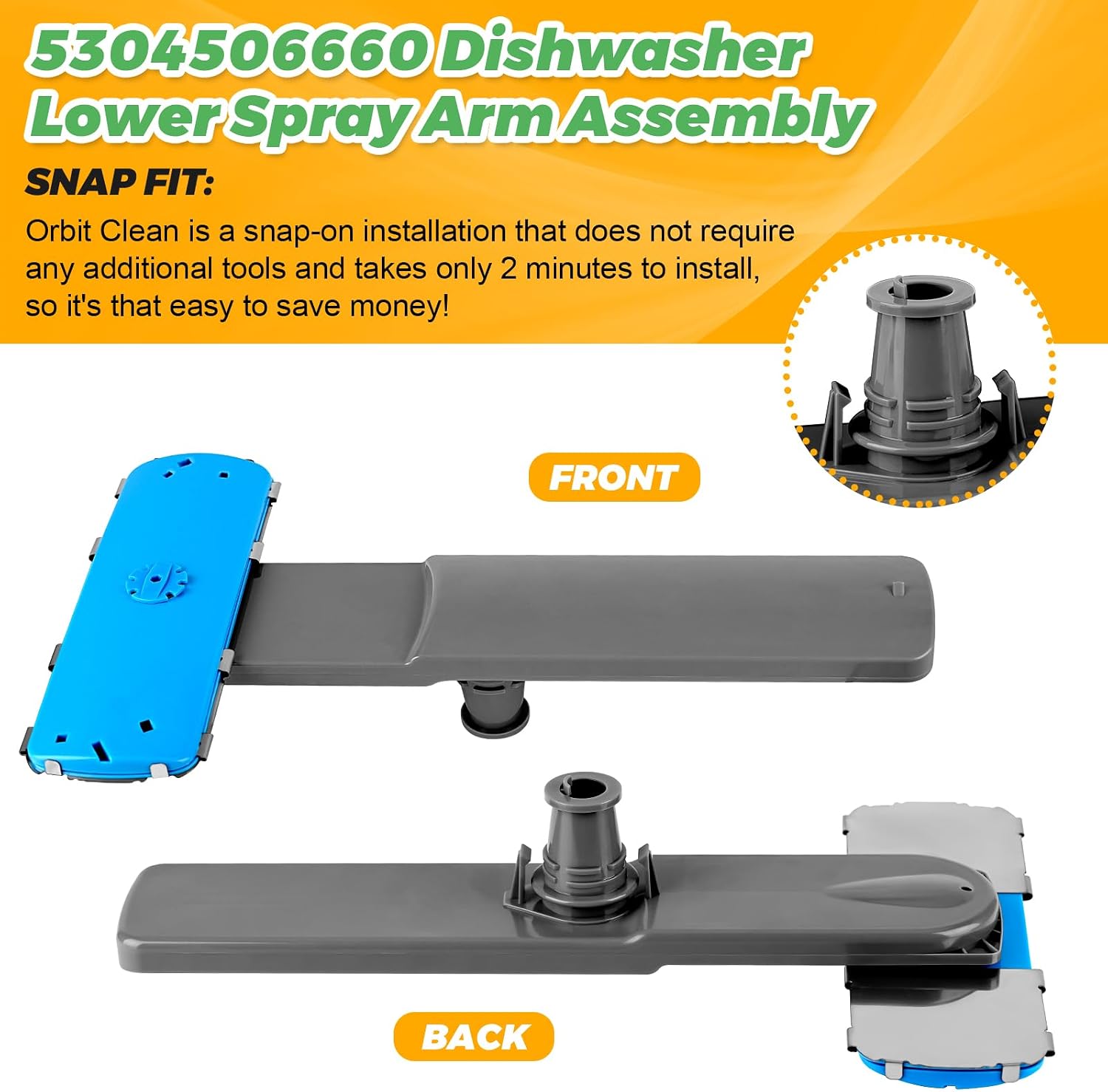 Dishwasher Lower Spray Arm 5304506660 FFID2426TD1A-5A FFID2426TS1A-4A LFID2426TF1A-5A Fit for Frigidaire Dishwashers Spray Arm Assembly 5304507158 5304506660 Lower Spray Arm by Techecook