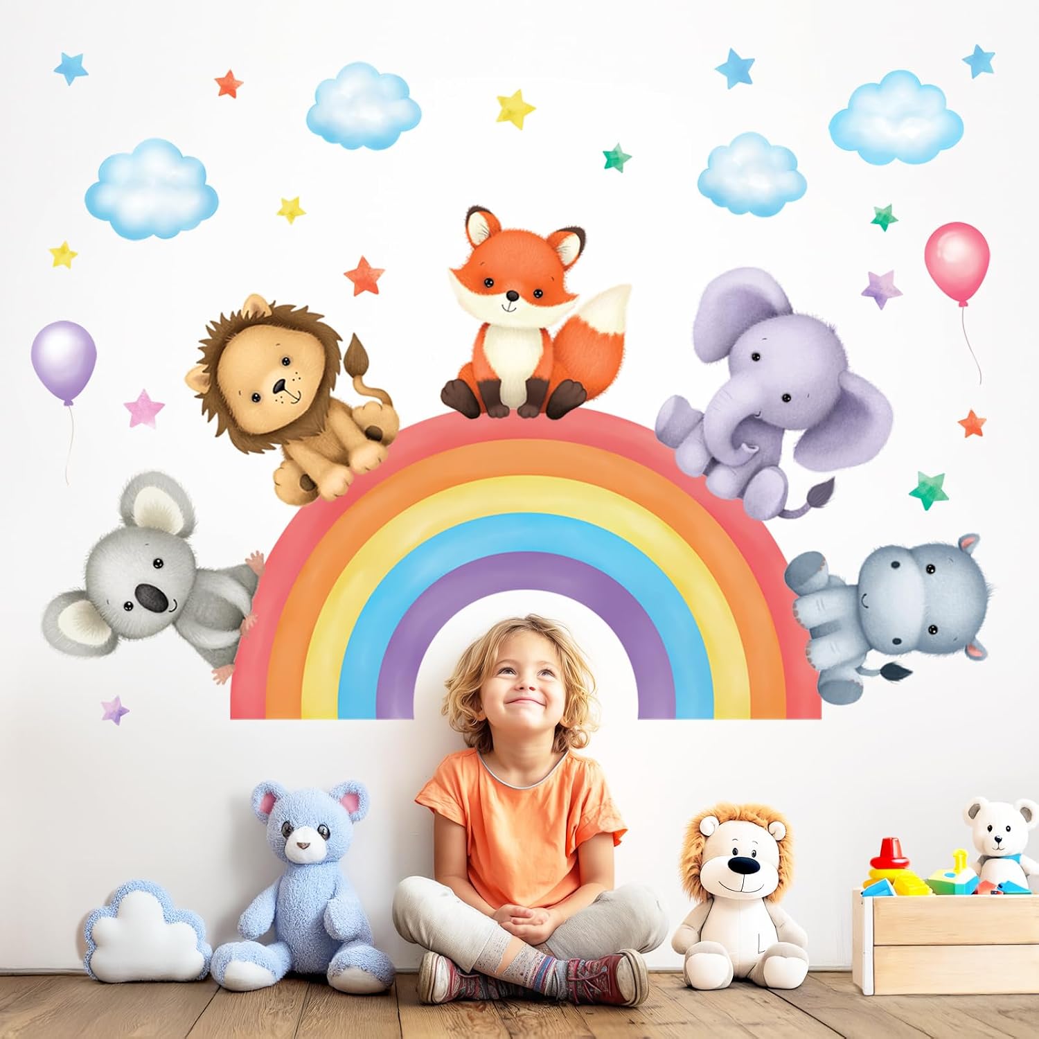 Amazon.com: DECOWALL SG3-2318 Baby Animals on Rainbow Wall Stickers ...