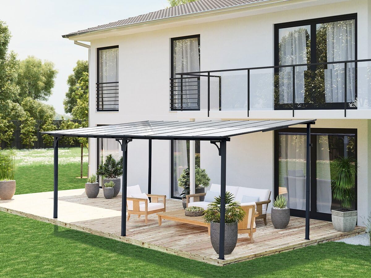 Pergola tonnelle adossée Marvin - 5.5 x 3 m - 545 x 298 x 243 cm - Gris foncé
